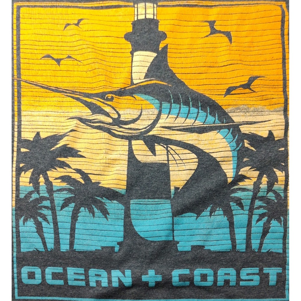 Ocean and Coast Fishing Graphic Tee Shirt Blue Nautical Mens Double Extra Large